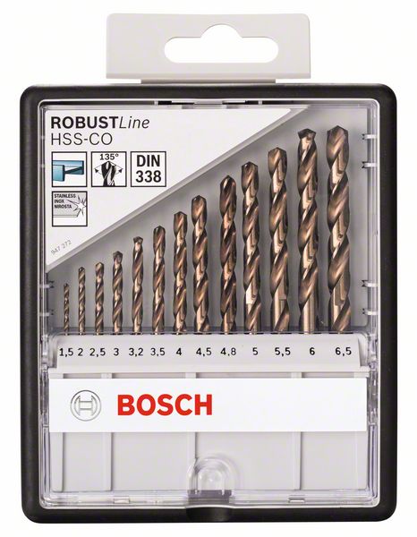   13    Robust Line HSS-Co Bosch 1,5; 2; 2,5; 3; 3,2; 3,5; 4; 4,5; 4,8; 5; 5,5; 6; 6,5 mm (2607019926) Bosch